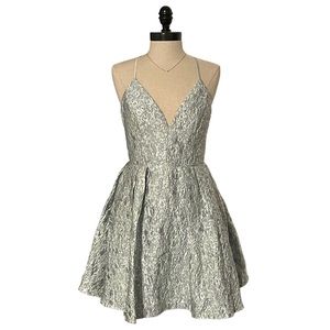 Maniju Mint Green & Silver Jacquard Sweetheart Mini Dress - Lined - Large - NWT